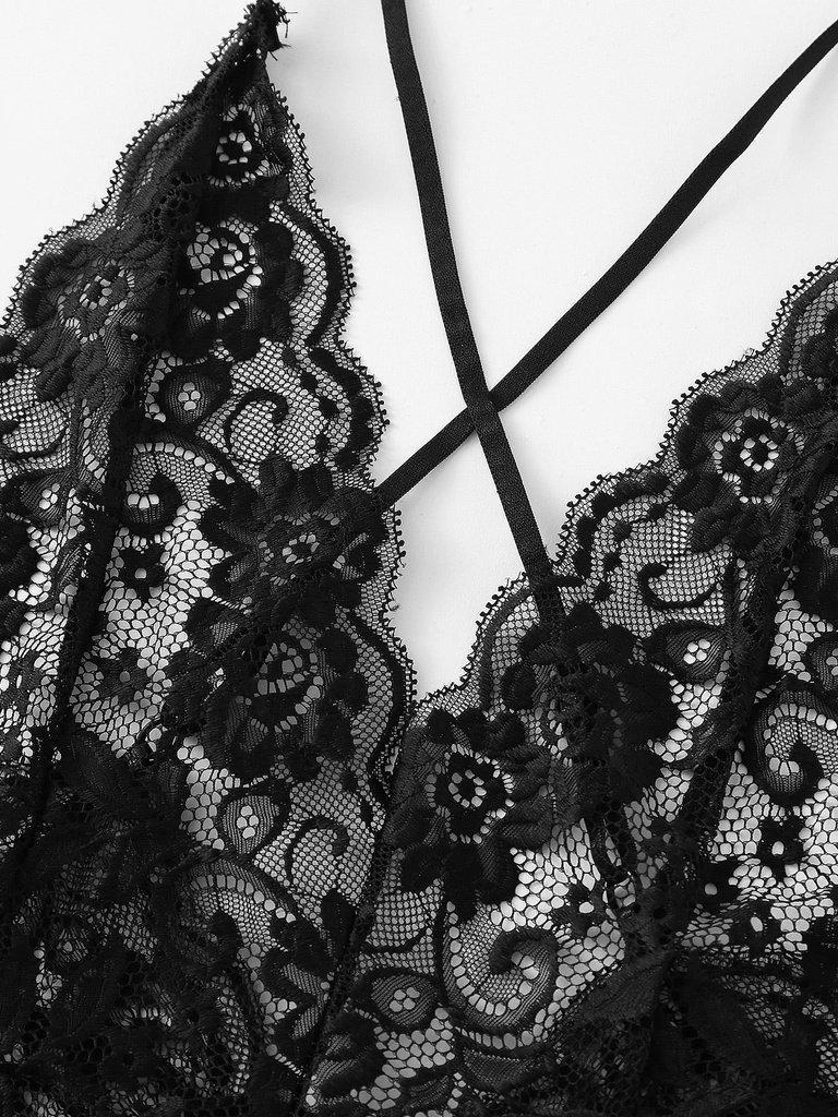 Scalloped Edge Cross Back Lace Teddy-lingerie-Des Mess