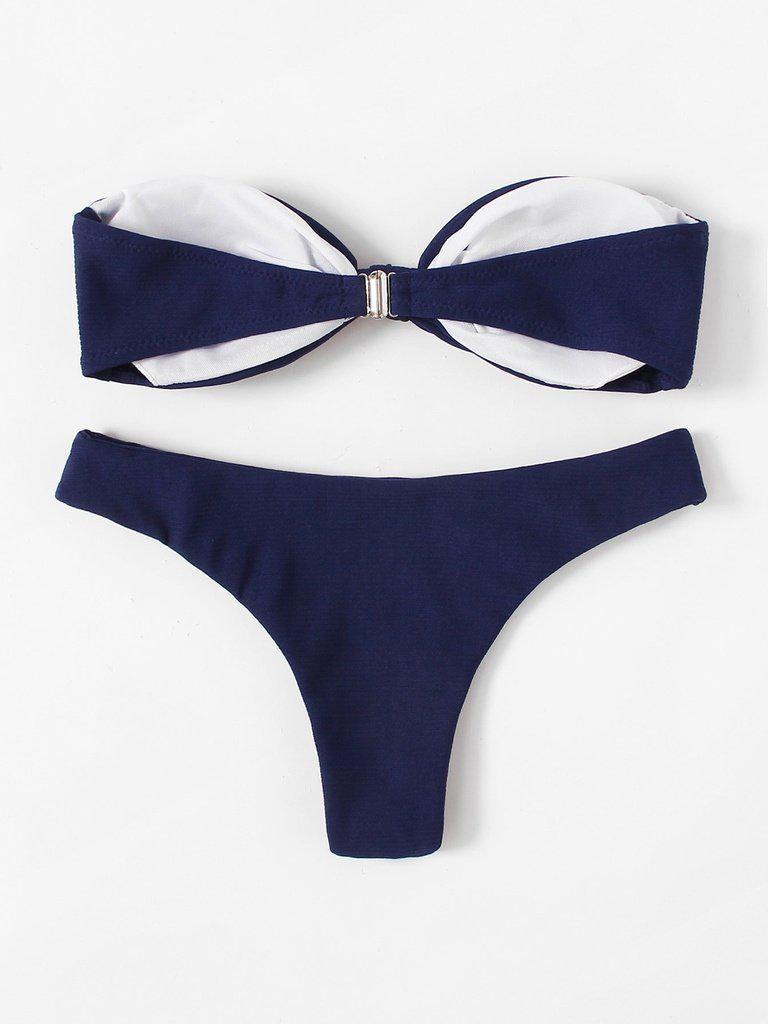 Knot Front Bandeau Bikini Set-swimwear-Des Mess