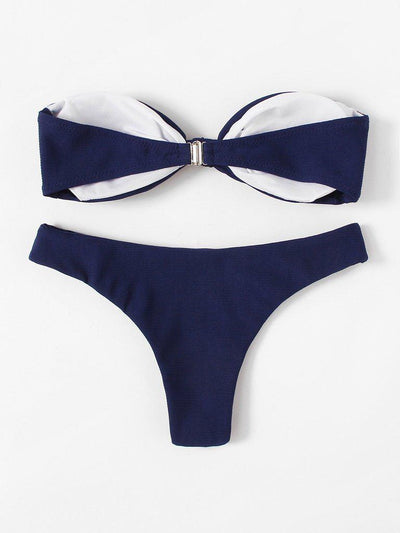 Knot Front Bandeau Bikini Set-swimwear-Des Mess