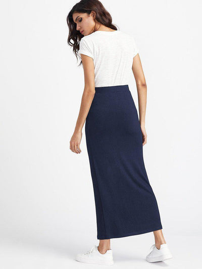 Elastic Waist Longline Jersey Skirt-bottom-Des Mess