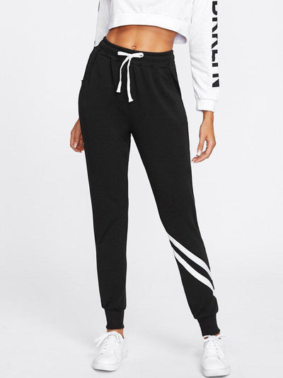 Drawstring Waist Striped Trim Sweatpants-bottom-Des Mess