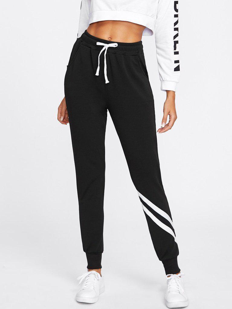 Drawstring Waist Striped Trim Sweatpants-bottom-Des Mess