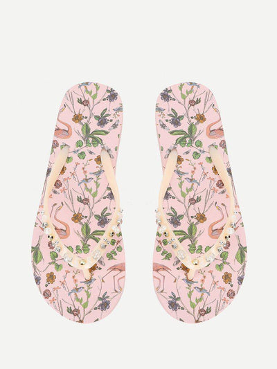 Calico & Bird Print Flip Flops-shoes-Des Mess