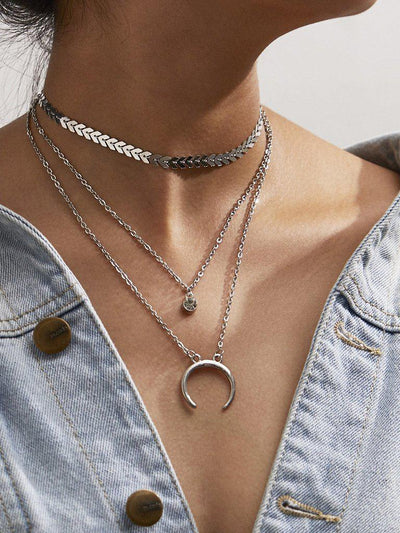Moon Pendant Layered Chain Necklace-jewelry-Des Mess