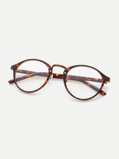 Brown Plastic Leopard Frame Round Glasses-accessories-Des Mess