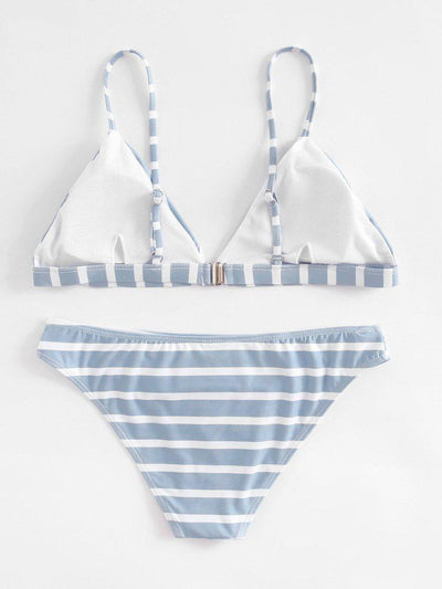 Striped Triangle Bikini Set-swimwear-Des Mess