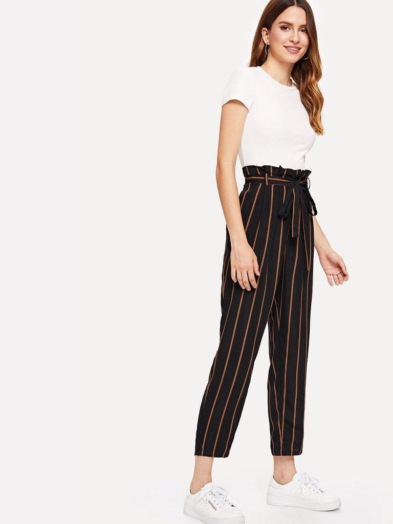 Self Belt Striped Pants-bottom-Des Mess