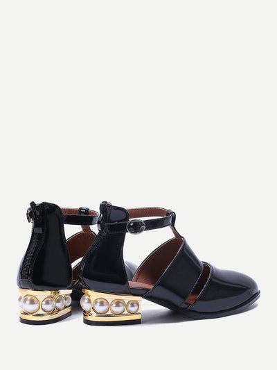 Black Pearl Design Back Zipper Patent Leather Shoes-shoes-Des Mess