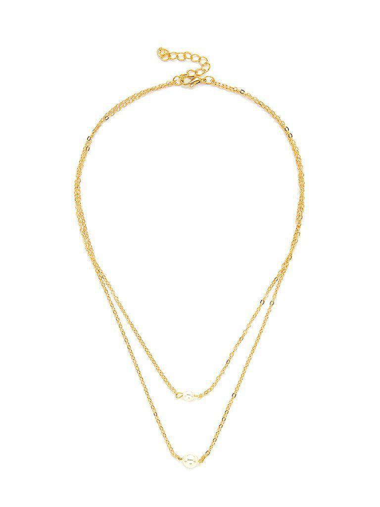 Faux Pearl Pendant Layered Chain Necklace-jewelry-Des Mess