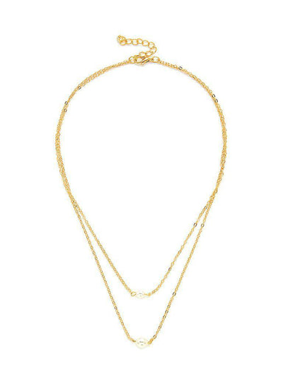 Faux Pearl Pendant Layered Chain Necklace-jewelry-Des Mess