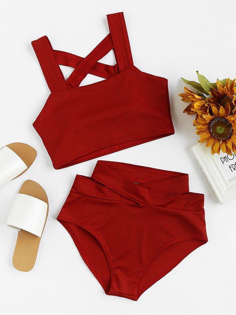 Criss Cross High Waist Bikini Set-swimwear-Des Mess