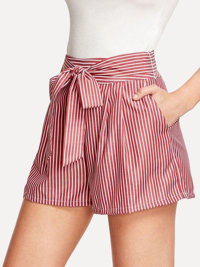 Self Tie Waist Striped Shorts-bottom-Des Mess