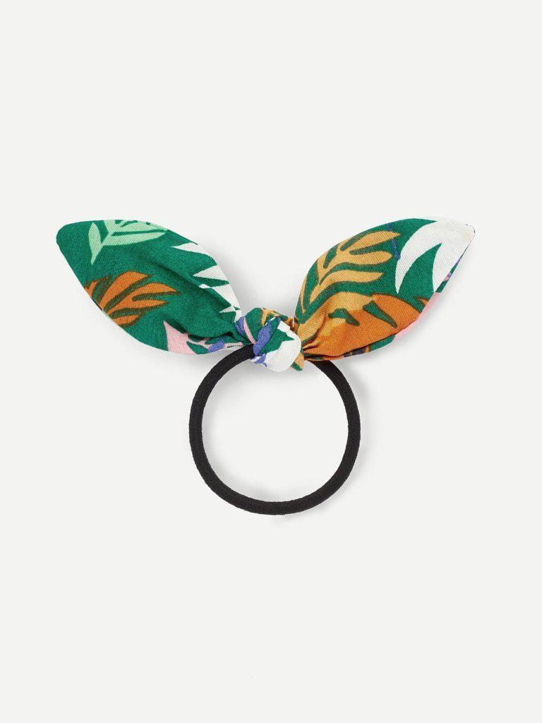 Leaf Print Bow Hair Tie-hair-Des Mess