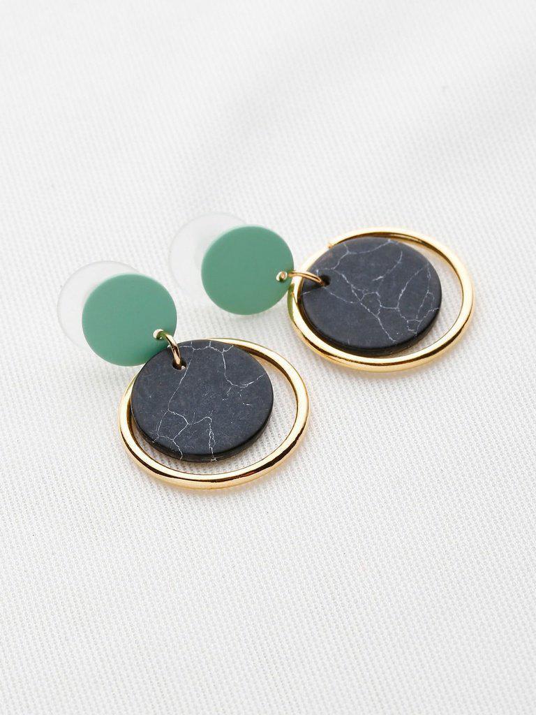 Marble Effect Hoop Drop Earrings-jewelry-Des Mess