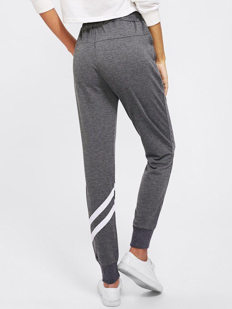 Drawstring Waist Striped Trim Sweatpants-bottom-Des Mess