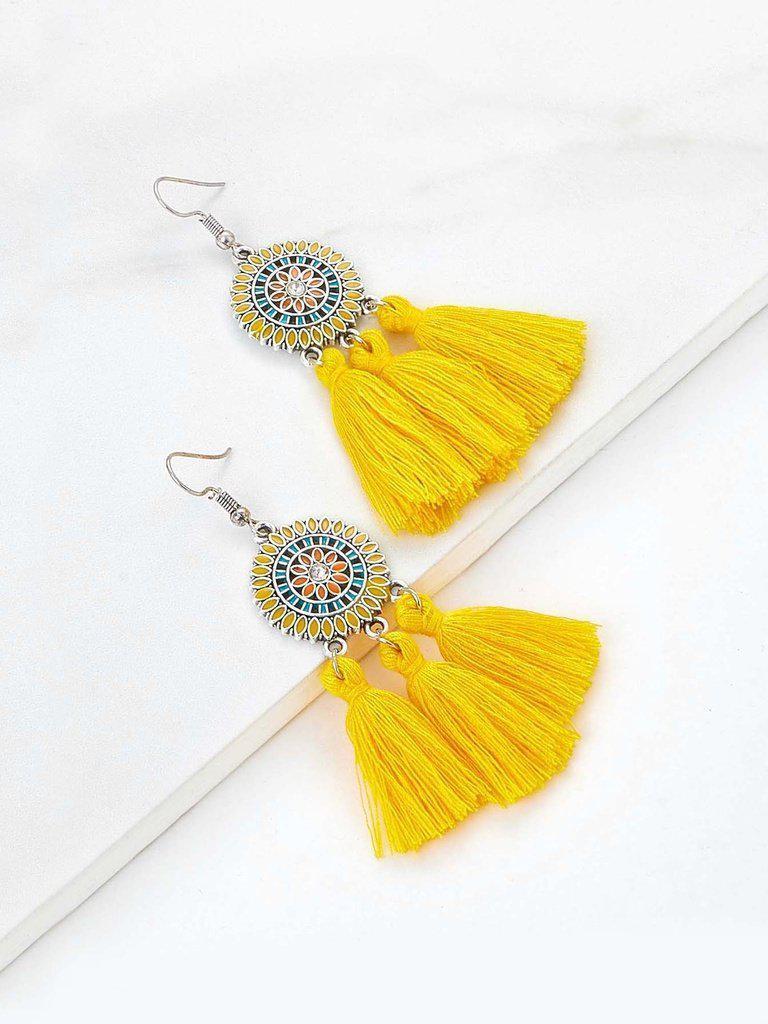 Rhinestone Detail Tassel Drop Earrings-jewelry-Des Mess