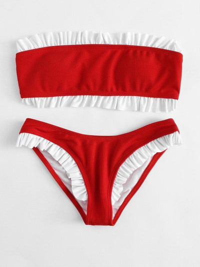 Ruffle Trim Bandeau Bikini Set-swimwear-Des Mess