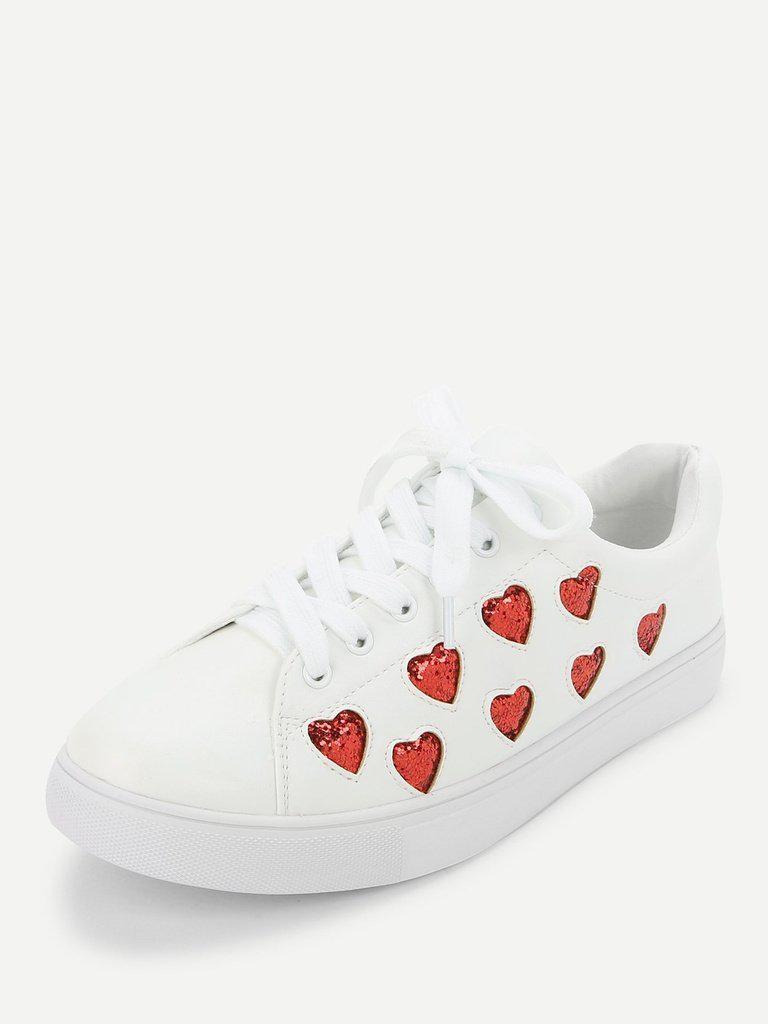 Heart Pattern Lace Up Sneakers-shoes-Des Mess