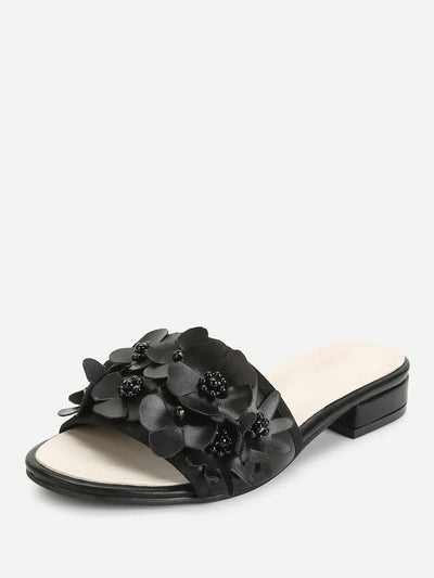 Flower Decorated PU Flat Sliders-shoes-Des Mess