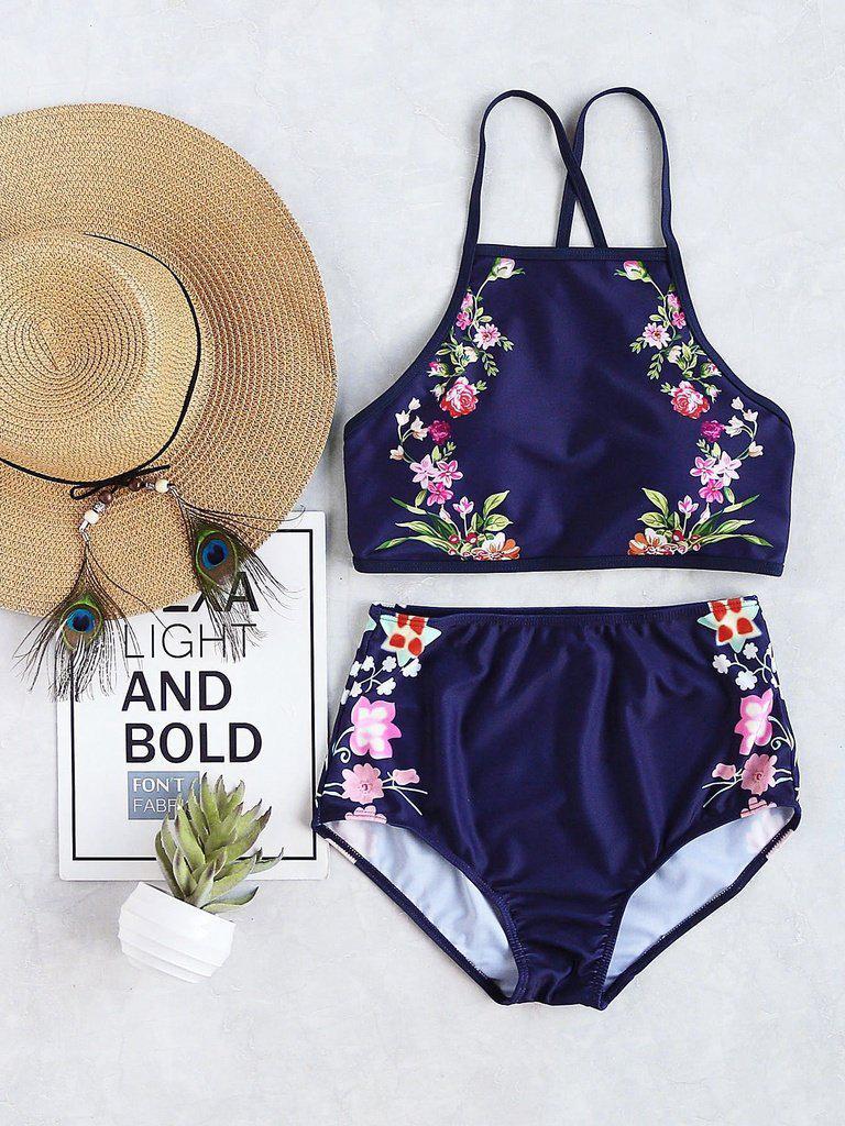 Calico Print High Waist Tankini Set-swimwear-Des Mess