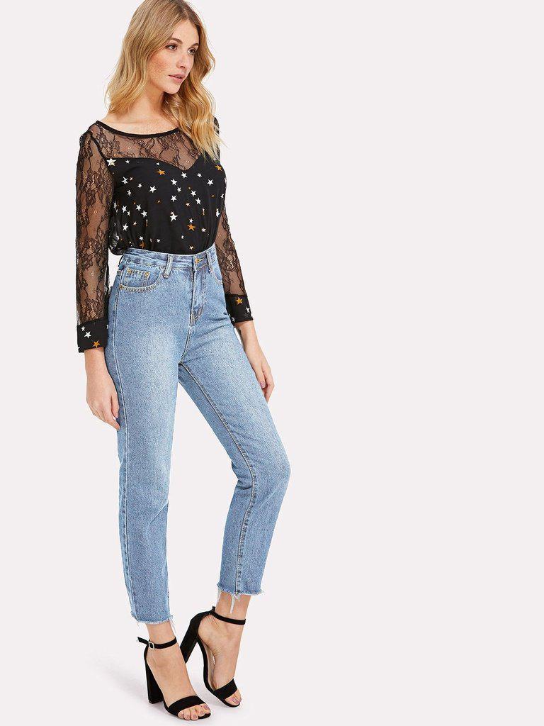 Frayed Hem Jeans-bottom-Des Mess