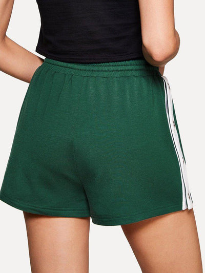 Buttoned Contrast Side Drawstring Shorts-bottom-Des Mess