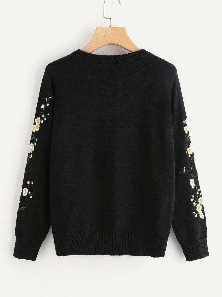 Flower Blossom Embroidered Sweater-outerwear-Des Mess