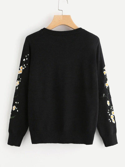 Flower Blossom Embroidered Sweater-outerwear-Des Mess
