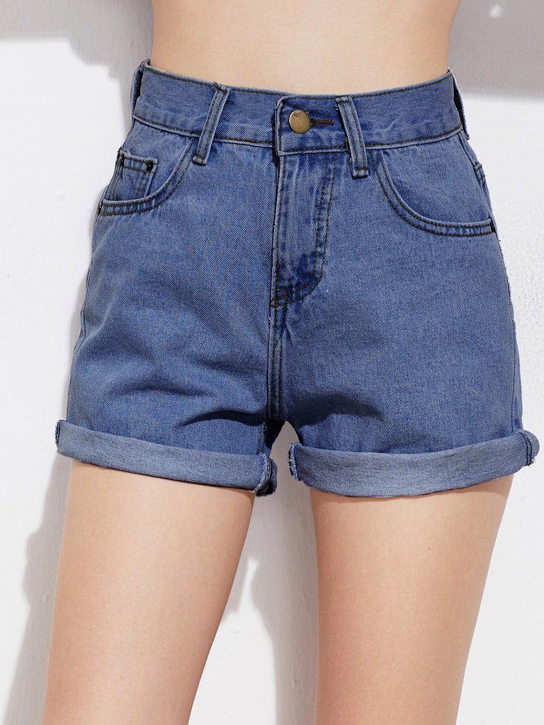 Rolled Cuffed Denim Shorts-bottom-Des Mess