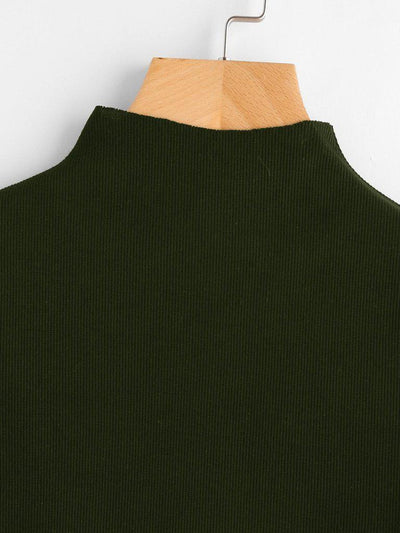 High Neck Ribbed Crop Sweater-outerwear-Des Mess
