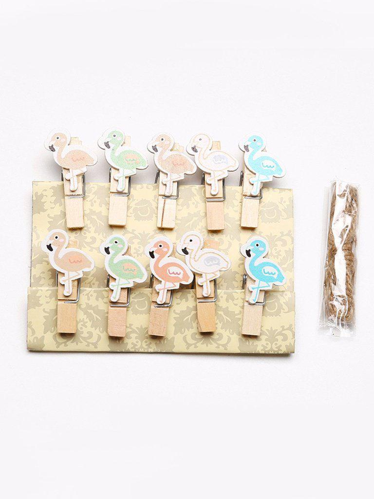 Wood Flamingo Peg 10pcs With Rope-others-Des Mess