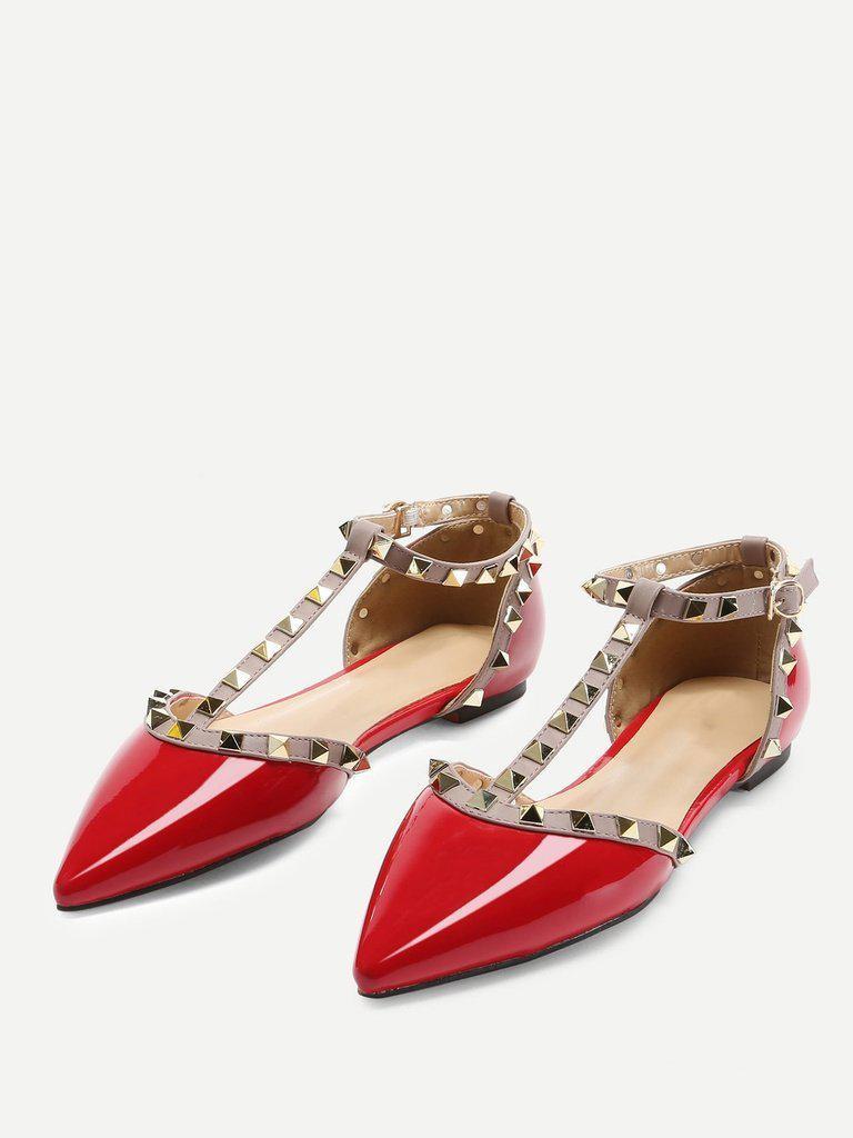 T-strap Studded Ballet Flats-shoes-Des Mess