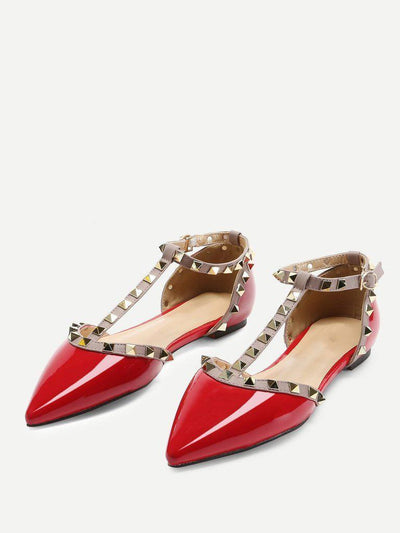 T-strap Studded Ballet Flats-shoes-Des Mess