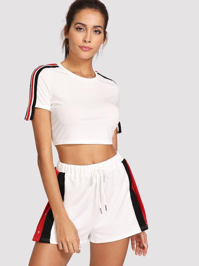 Side Striped Button Embellished Shorts-bottom-Des Mess