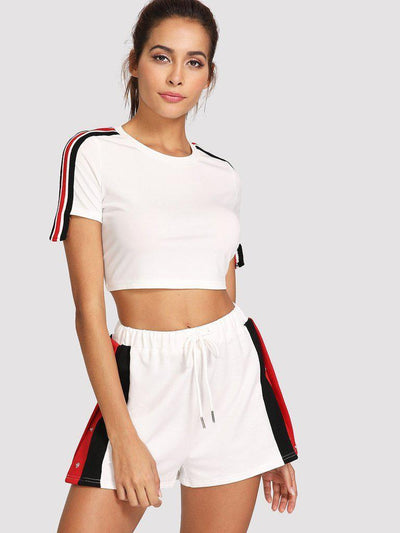 Side Striped Button Embellished Shorts-bottom-Des Mess