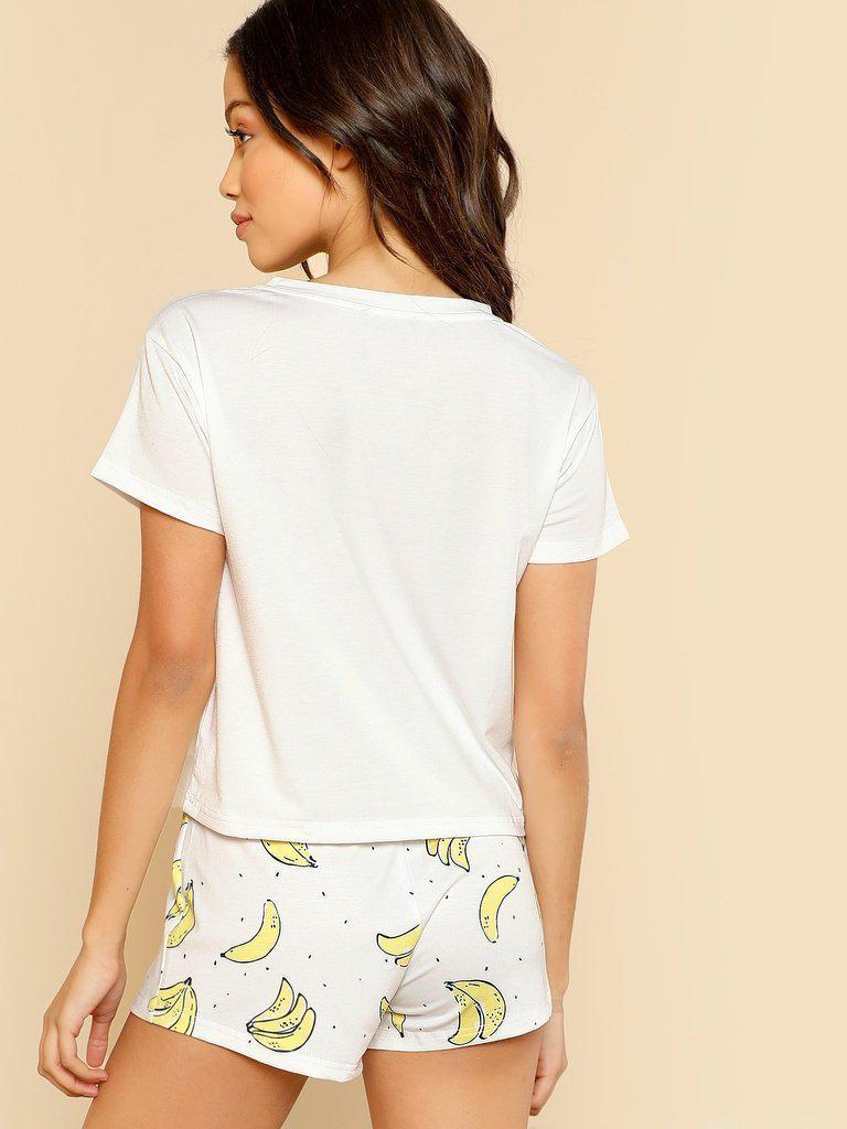 Banana Print Pocket Front Top With Shorts Pajama Set-loungewear-Des Mess