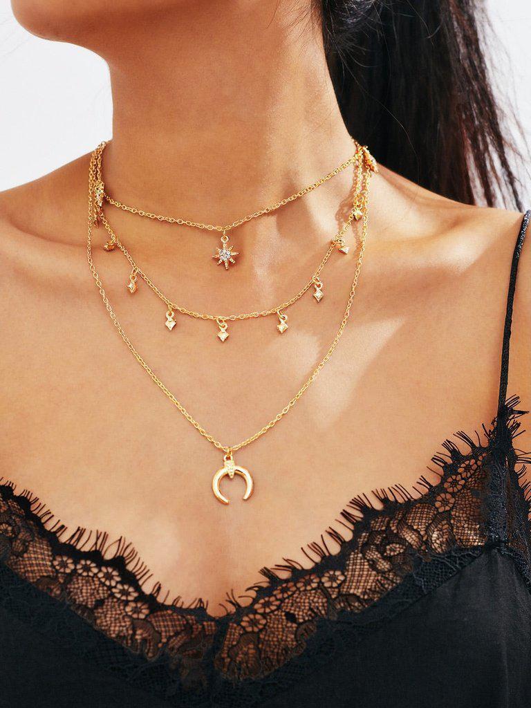 Horn Pendant Layered Chain Necklace-jewelry-Des Mess