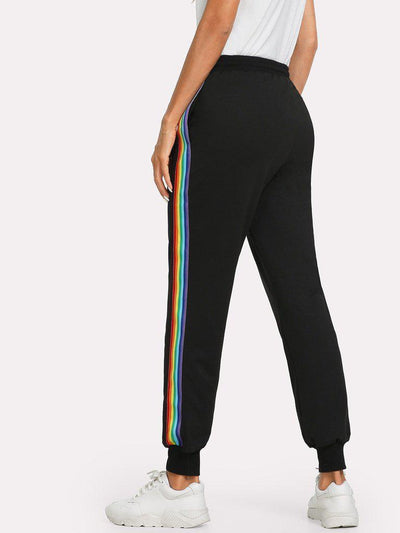 Rainbow Striped Side Sweatpants-bottom-Des Mess