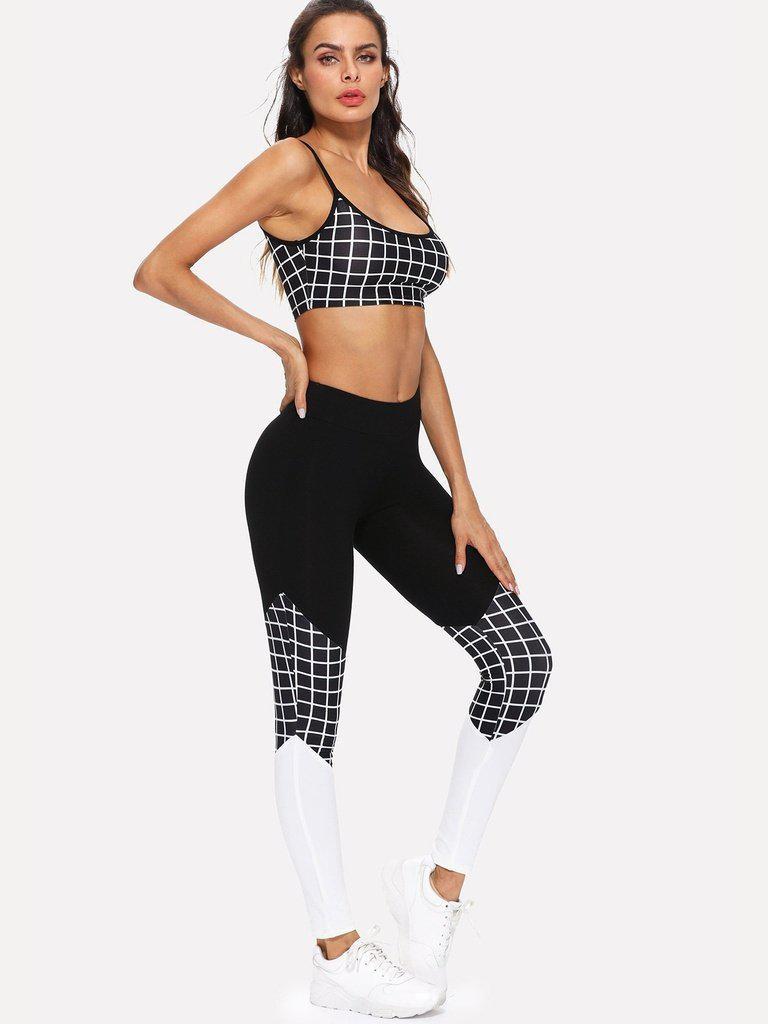 Grid Sports Bra & Cut And Sew Leggings Set-sportswear-Des Mess