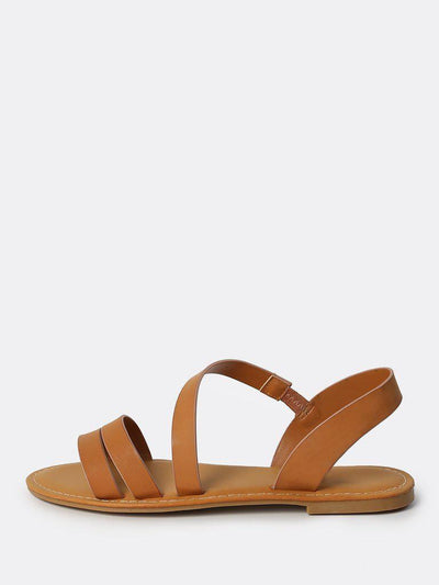 Open Toe Wrap Over Sandals TAN-shoes-Des Mess