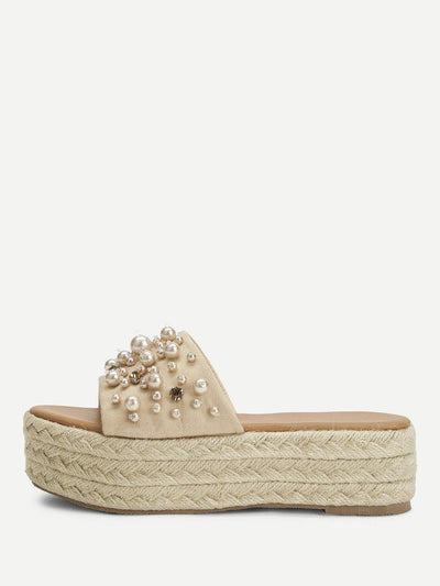 Faux Pearl Espadrille Platform Wedges-shoes-Des Mess