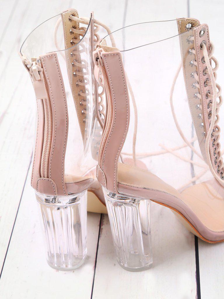 Lace Up Zipper Back Transparent Heels-shoes-Des Mess