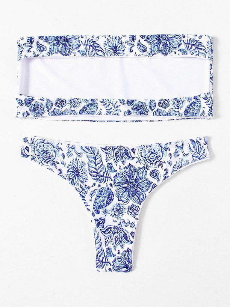 Flower Print Bandeau Bikini Set-swimwear-Des Mess