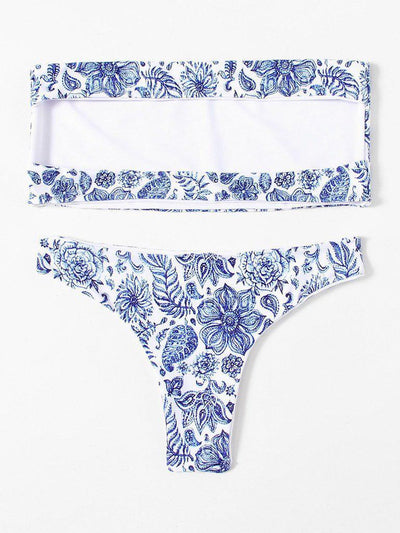 Flower Print Bandeau Bikini Set-swimwear-Des Mess