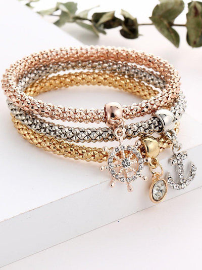 Anchor And Rhinestone Charm Bracelet Set--Des Mess
