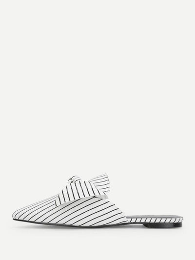 Bow Tie Striped Flat Mules-shoes-Des Mess