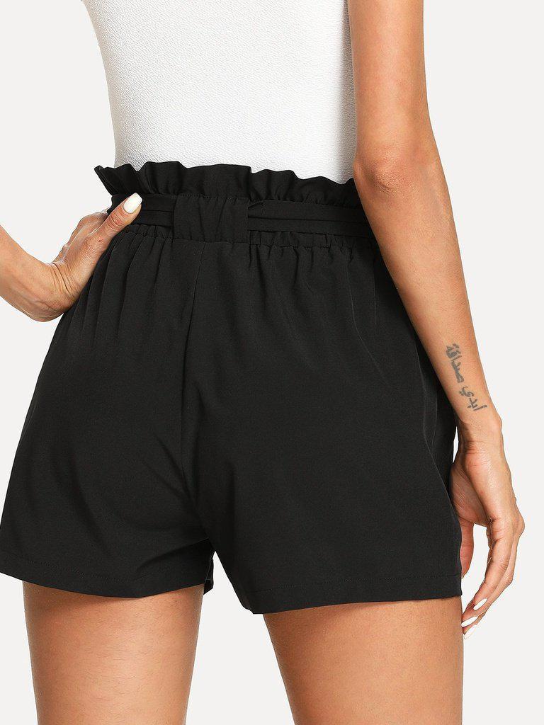 Self Belted Ruffle Waist Shorts-bottom-Des Mess