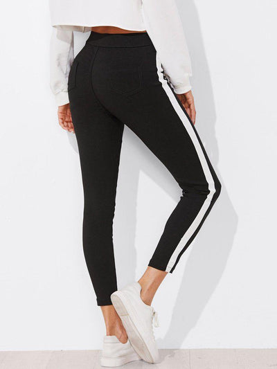 Contrast Panel Side Skinny Ankle Jeans-bottom-Des Mess