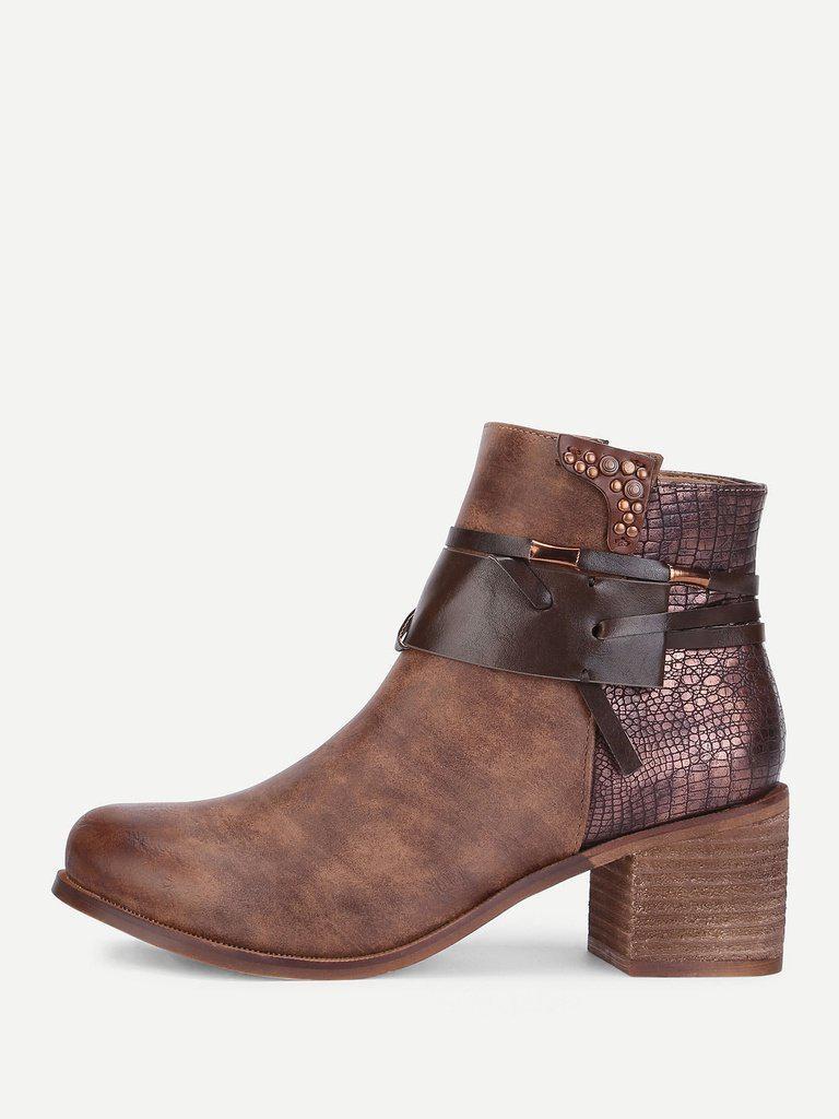 Block Heeled Round Toe Ankle Boots