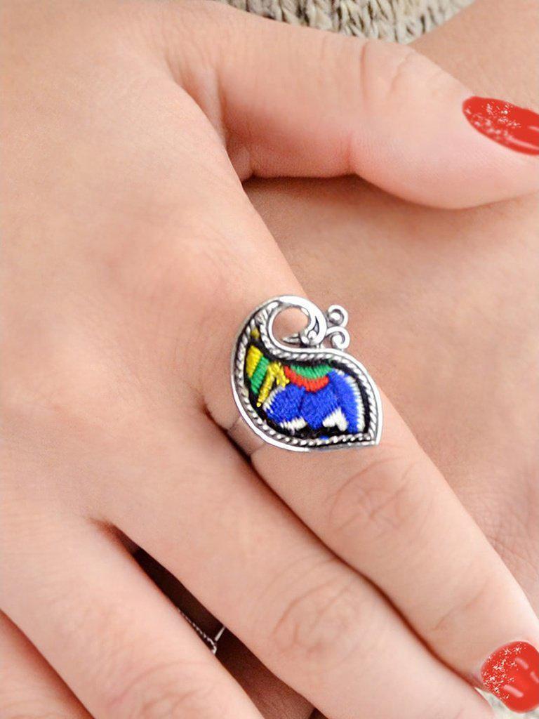 Blue Handmade Embroidery Animal Peacock Fingr Rings-jewelry-Des Mess